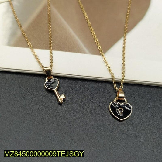 2 Pcs Women Trendy Heart Key Lock Necklace